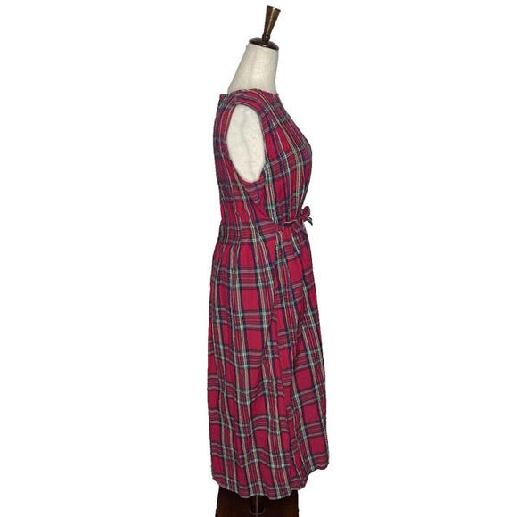 Vtg British Khaki Robert Lighton Tartan Plaid Midi Dress 6 Sleeveless Tie Waist - Picture 5 of 8